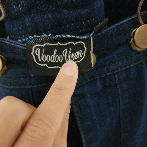 Voodoo Vixen High Waisted Denim Overalls Trousers - Picture 7 of 7